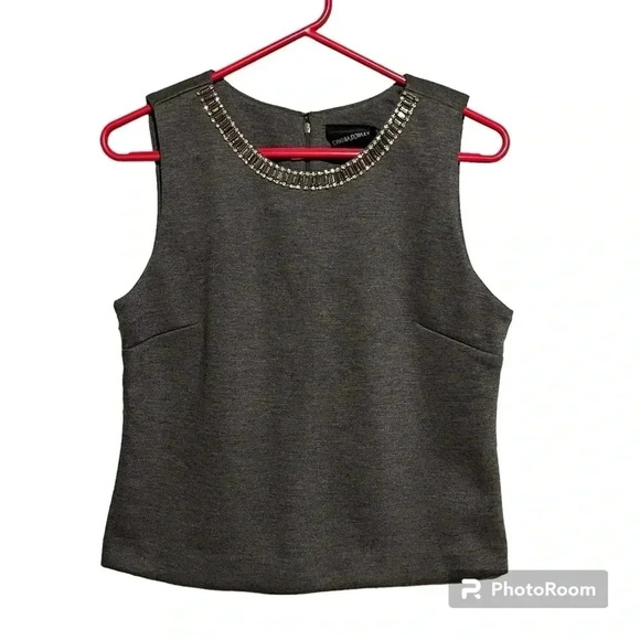 Cynthia Rowley Womens Grey Knit Jeweled Neck Sleeveless Tank Top Size M - Picture 1 of 8